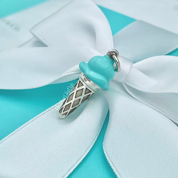 Authentic Tiffany & Co. BLUE Enamel Ice Cream Cone Sterling Silver Charm Pendant - Picture 3 of 8